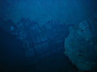 Damage to aft end of inverted bow